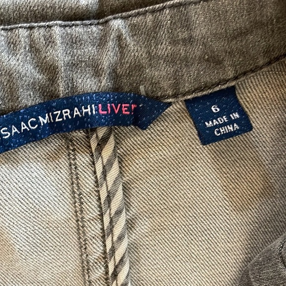 Isaac Mizrahi live moto Ryder denim stretch jacket grey diagonal zipper front 6 - Picture 10 of 13